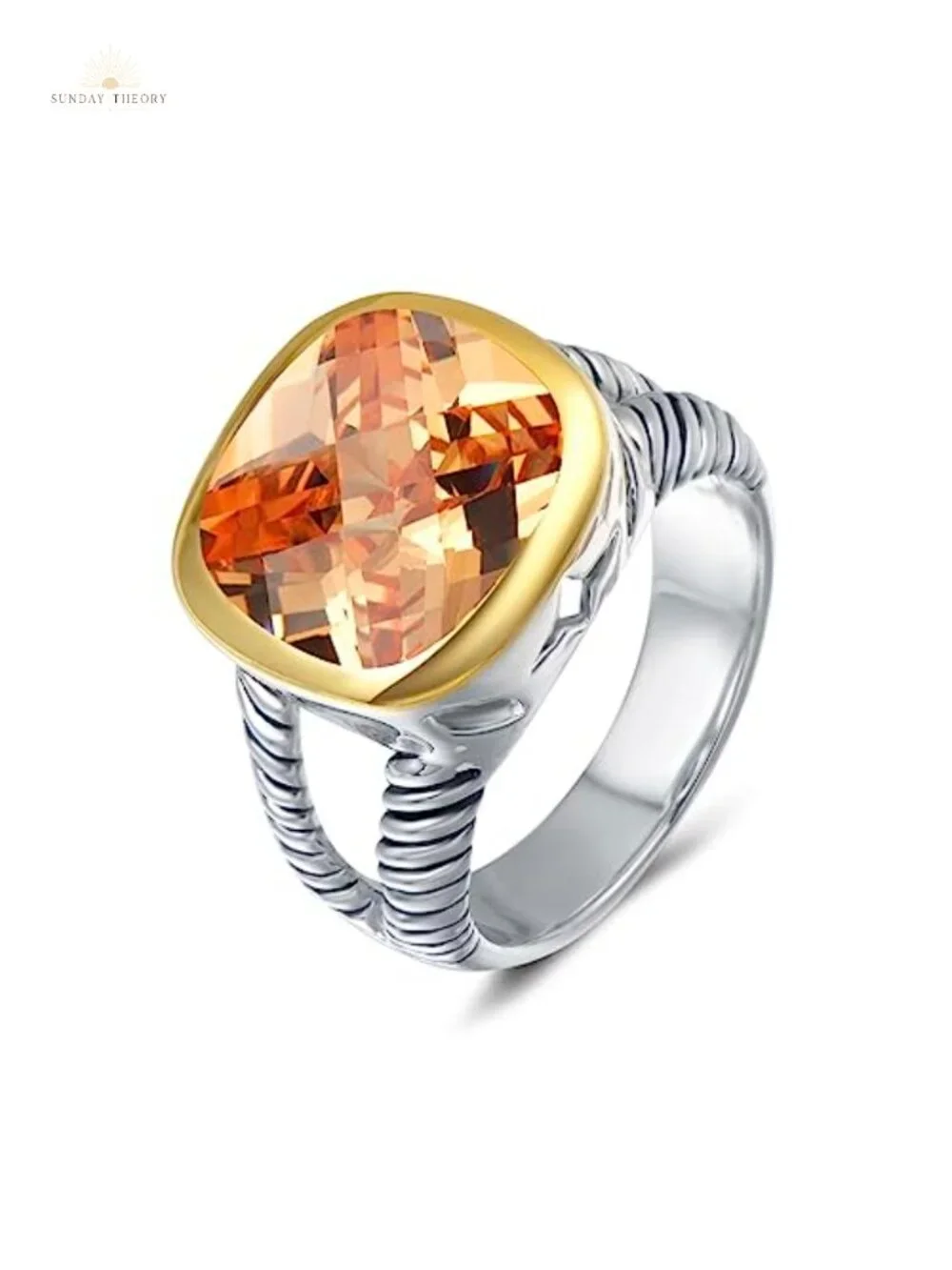 Twisted Cable CZ Statement Ring Silver Gold Plated Antique Style Women Jewelry